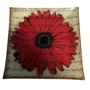 Stokes Red and Brown Glass Art with Floral Design Tray Display